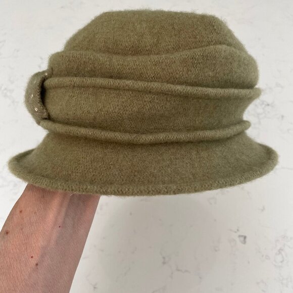 Picabo Black 100% Wool Funky Fall Hat w Side Bow Detail Moss Green Sz OS - Picture 5 of 9